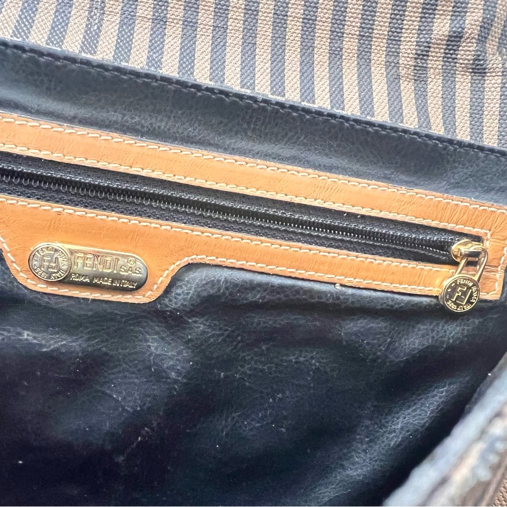 Vintage Fendi large brief shoulder bag striped logo serial number - Picture 13 of 15